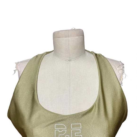 P.E Nation‎ Metallic Gold Logo Scoop Neck Racerback Sports Bra Size 2XL - Picture 2 of 7